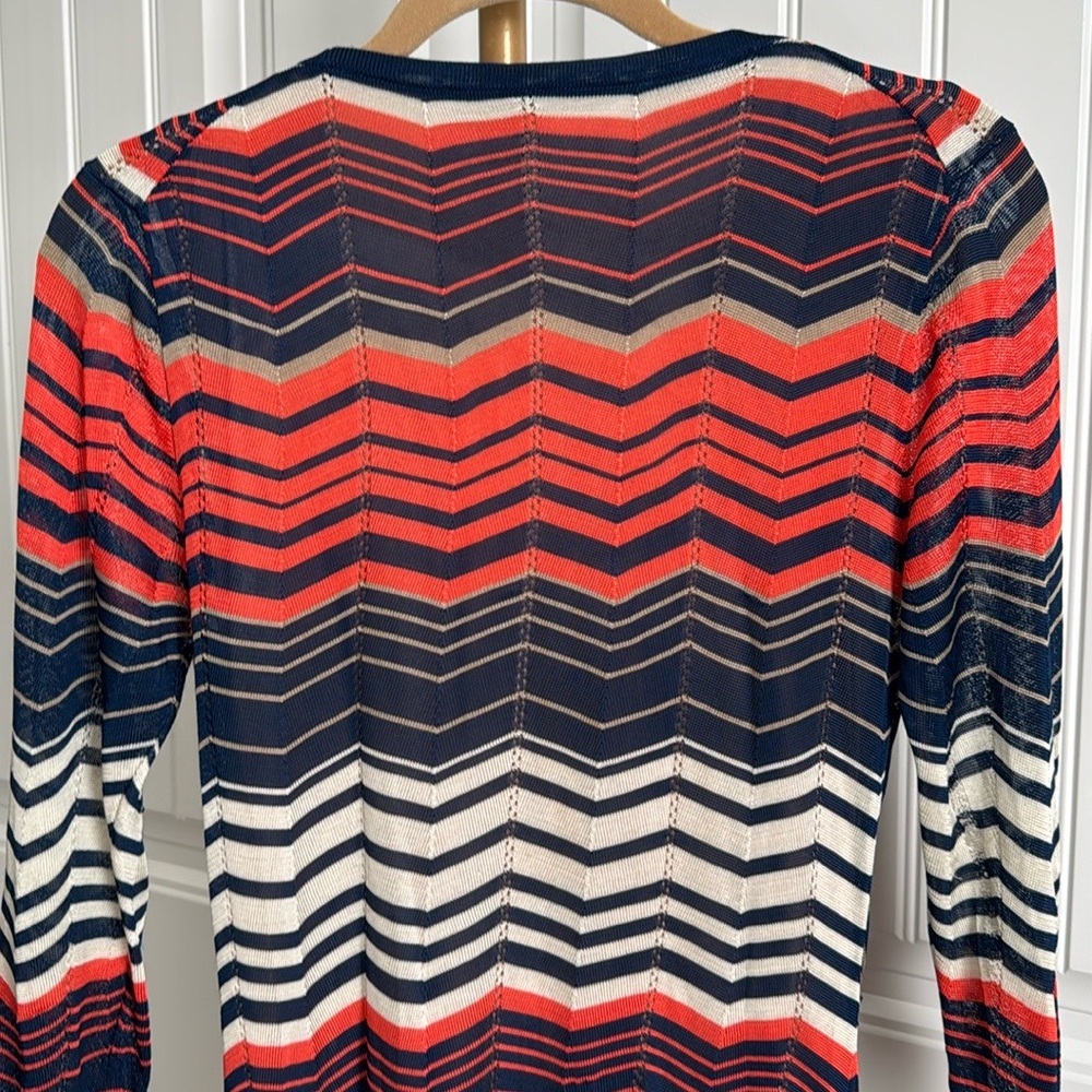 Trina Turk Harbor Dress Crochet Knit Faux Wrap Zig Zag Chevron Size Medium - Picture 7 of 7